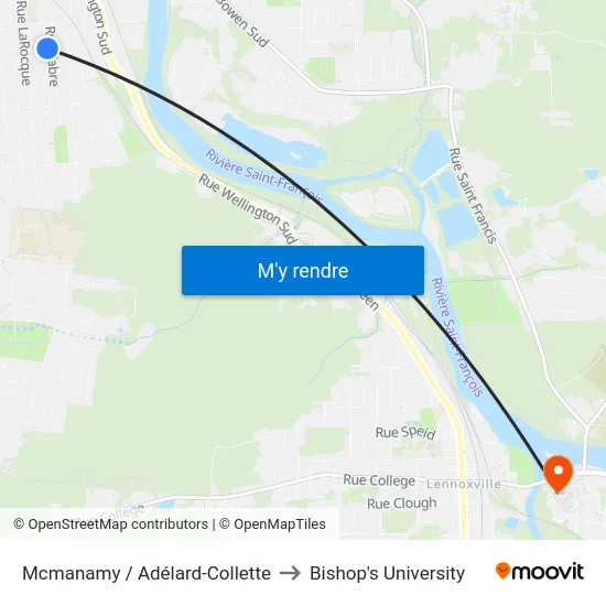 Mcmanamy / Adélard-Collette to Bishop's University map