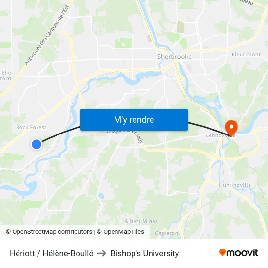 Hériott / Hélène-Boullé to Bishop's University map