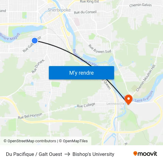 Du Pacifique / Galt Ouest to Bishop's University map