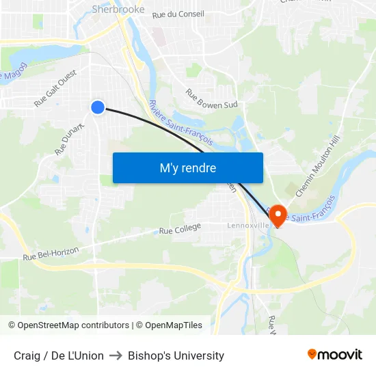 Craig / De L'Union to Bishop's University map