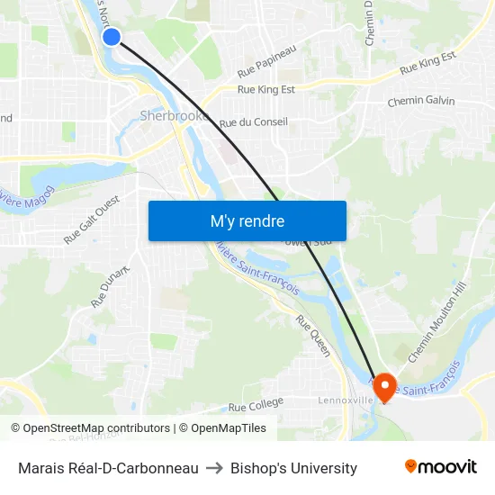 Marais Réal-D-Carbonneau to Bishop's University map