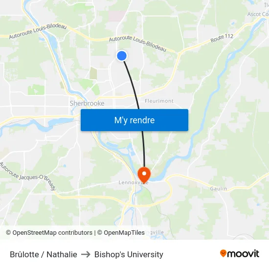 Brûlotte / Nathalie to Bishop's University map