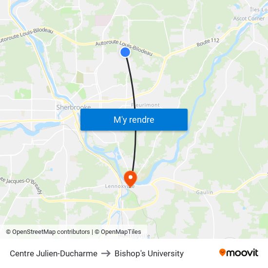 Centre Julien-Ducharme to Bishop's University map