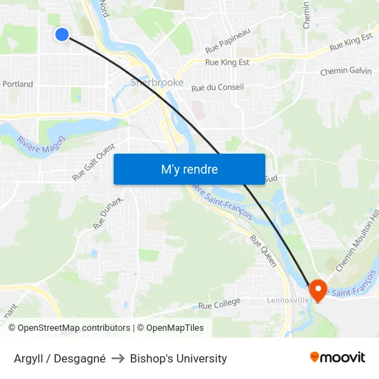 Argyll / Desgagné to Bishop's University map
