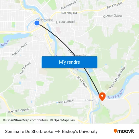 Séminaire De Sherbrooke to Bishop's University map