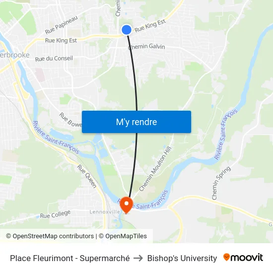 Place Fleurimont - Supermarché to Bishop's University map