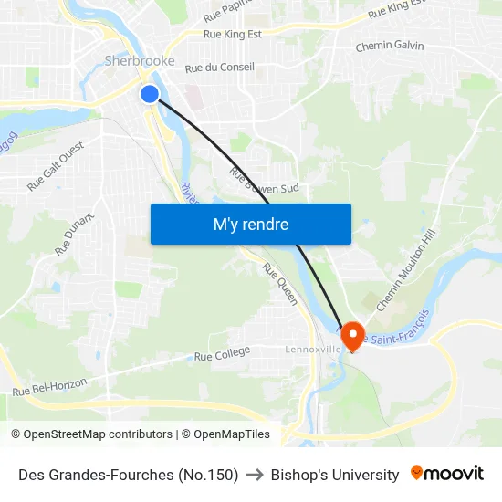 Des Grandes-Fourches (No.150) to Bishop's University map