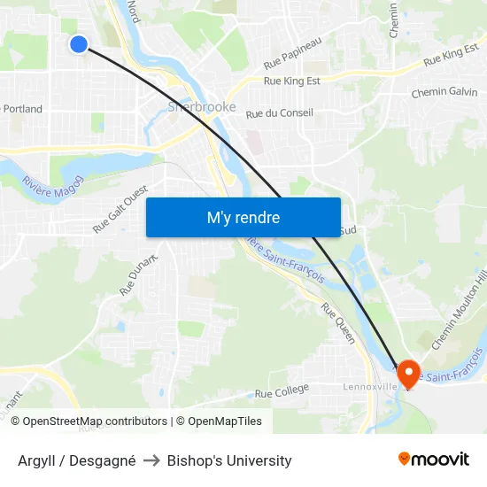 Argyll / Desgagné to Bishop's University map