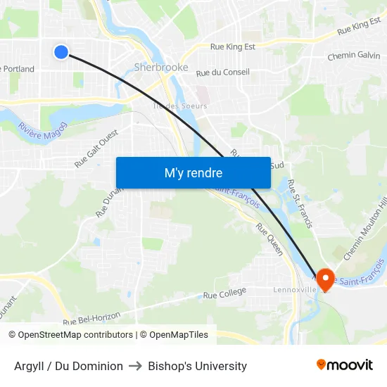 Argyll / Du Dominion to Bishop's University map