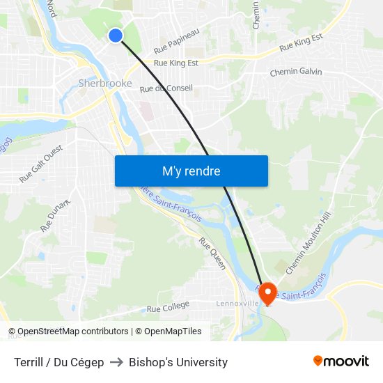 Terrill / Du Cégep to Bishop's University map