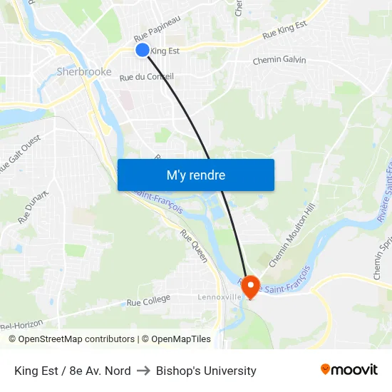 King Est / 8e Av. Nord to Bishop's University map