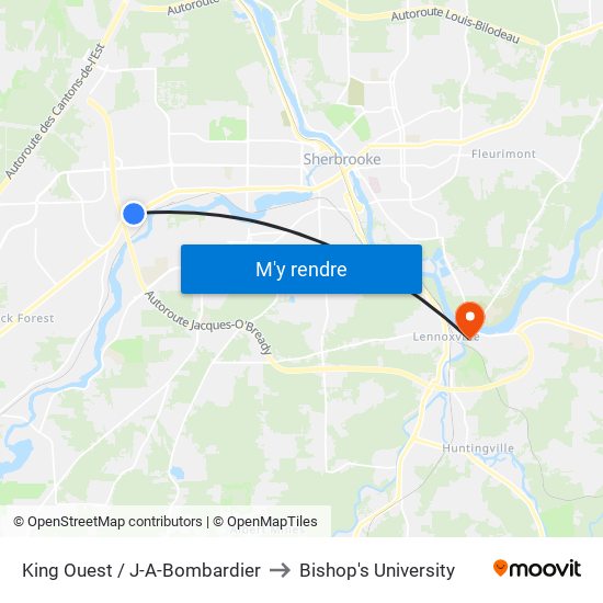 King Ouest / J-A-Bombardier to Bishop's University map