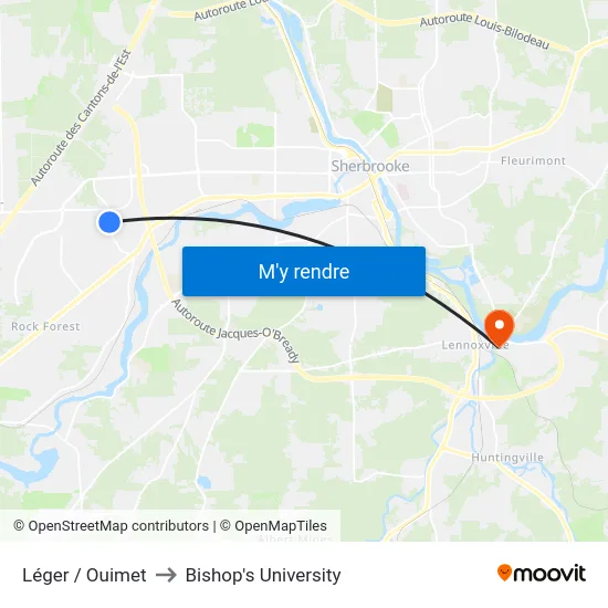Léger / Ouimet to Bishop's University map