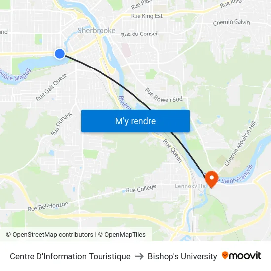 Centre D'Information Touristique to Bishop's University map