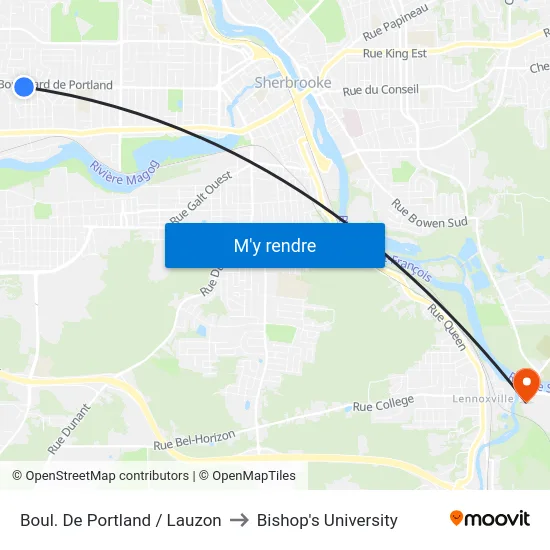 Boul. De Portland / Lauzon to Bishop's University map