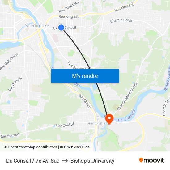 Du Conseil / 7e Av. Sud to Bishop's University map