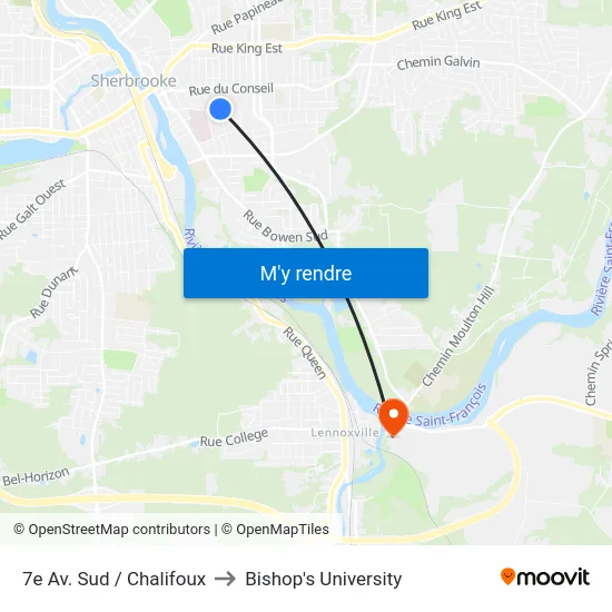 7e Av. Sud / Chalifoux to Bishop's University map