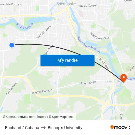 Bachand / Cabana to Bishop's University map