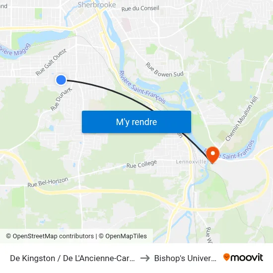 De Kingston / De L'Ancienne-Carrière to Bishop's University map