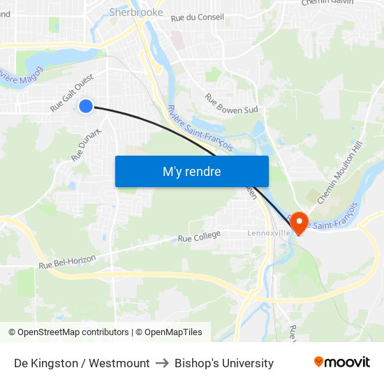 De Kingston / Westmount to Bishop's University map