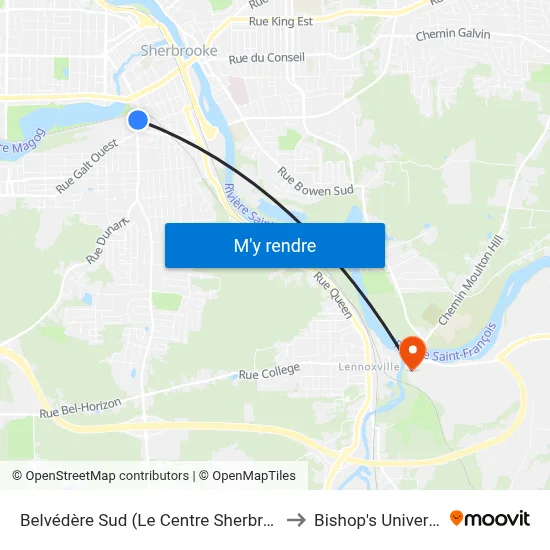 Belvédère Sud (Le Centre Sherbrooke) to Bishop's University map