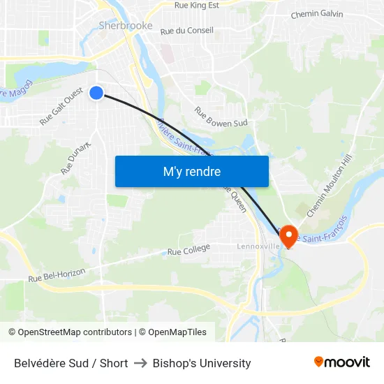 Belvédère Sud / Short to Bishop's University map
