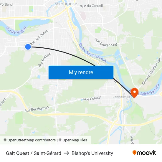 Galt Ouest / Saint-Gérard to Bishop's University map