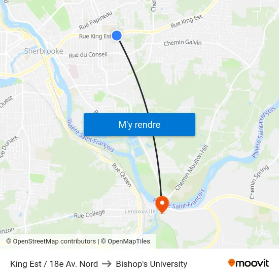 King Est / 18e Av. Nord to Bishop's University map
