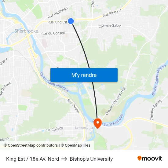 King Est / 18e Av. Nord to Bishop's University map