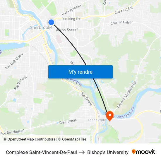 Complexe Saint-Vincent-De-Paul to Bishop's University map