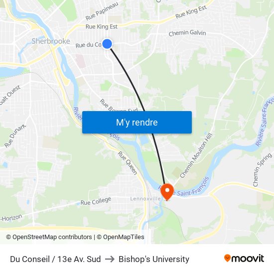 Du Conseil / 13e Av. Sud to Bishop's University map