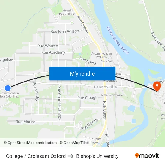 College / Croissant Oxford to Bishop's University map