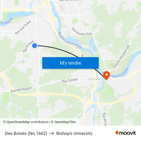 Des Boisés (No.1662) to Bishop's University map