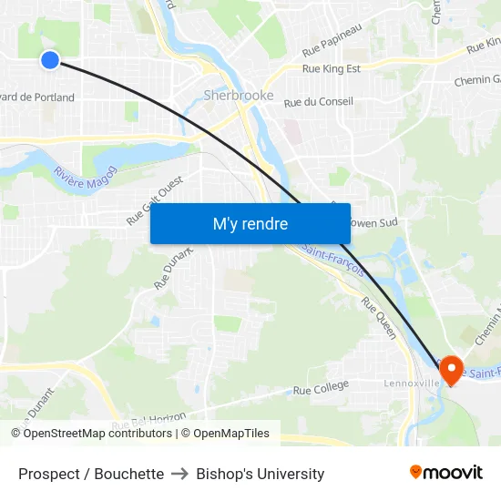 Prospect / Bouchette to Bishop's University map