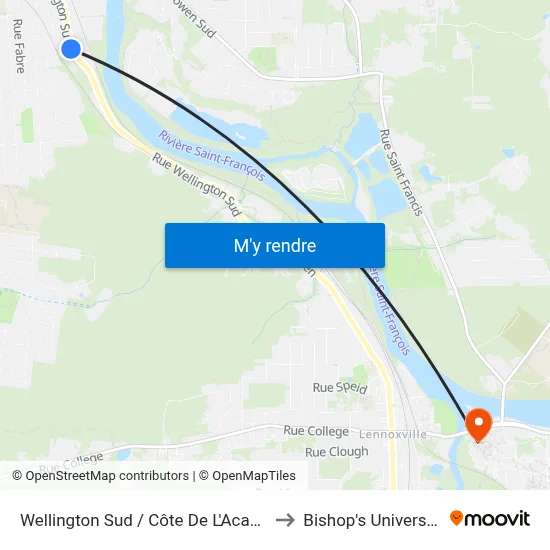 Wellington Sud / Côte De L'Acadie to Bishop's University map