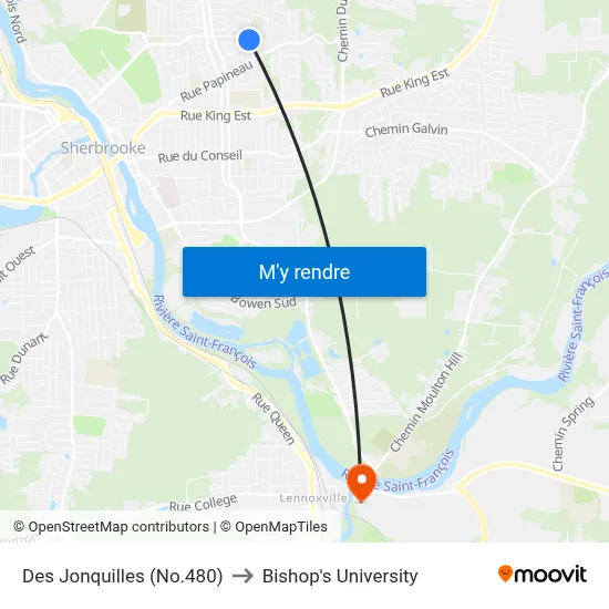 Des Jonquilles (No.480) to Bishop's University map