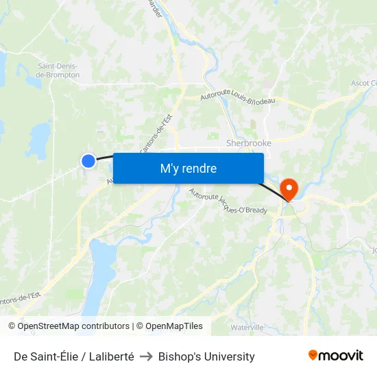 De Saint-Élie / Laliberté to Bishop's University map