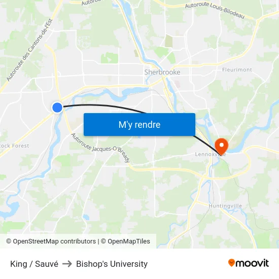 King / Sauvé to Bishop's University map