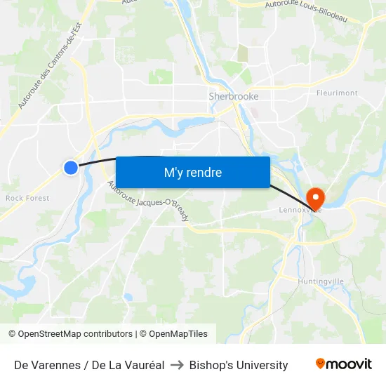 De Varennes / De La Vauréal to Bishop's University map