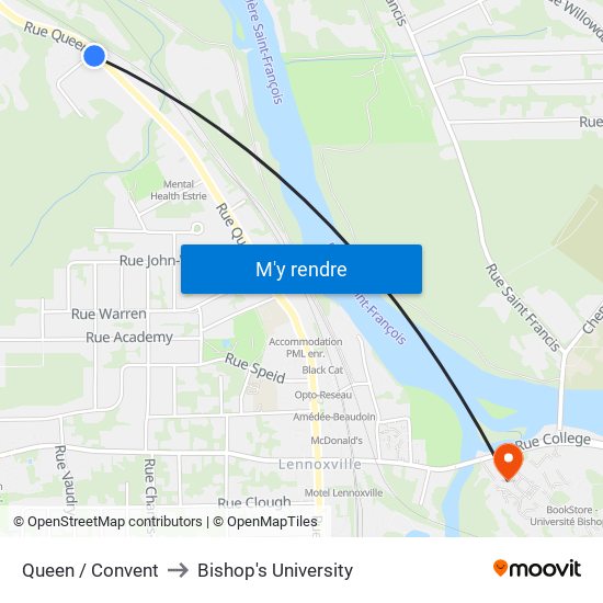 Queen / Convent to Bishop's University map