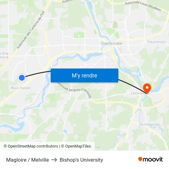 Magloire / Melville to Bishop's University map