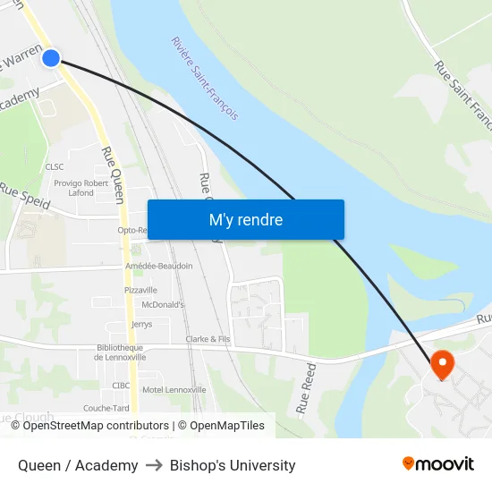 Queen / Academy to Bishop's University map