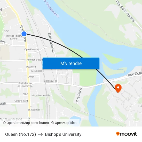 Queen (No.172) to Bishop's University map