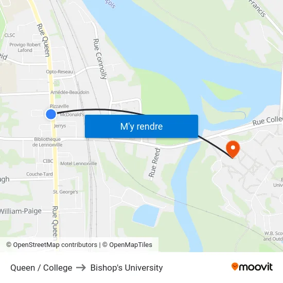 Queen / College to Bishop's University map
