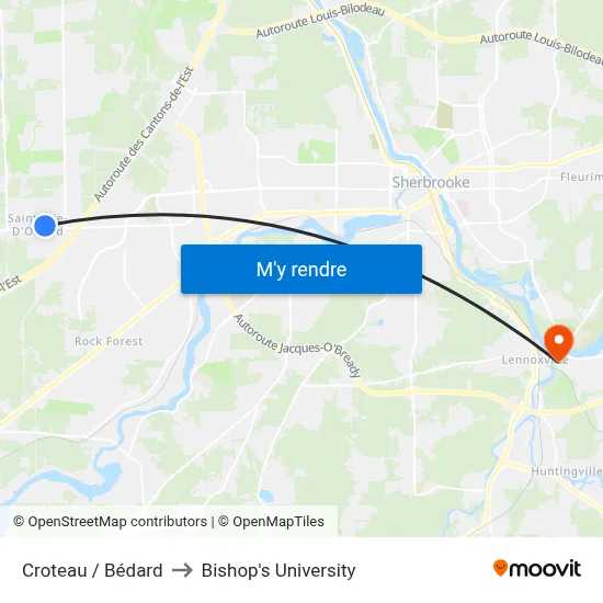 Croteau / Bédard to Bishop's University map
