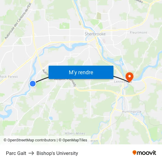 Parc Galt to Bishop's University map