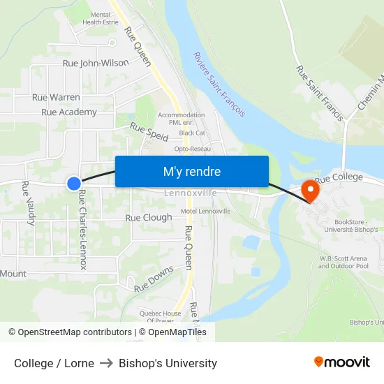 College / Lorne to Bishop's University map