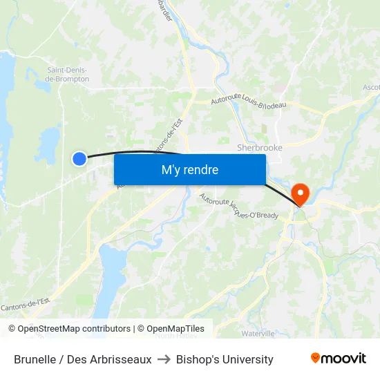 Brunelle / Des Arbrisseaux to Bishop's University map