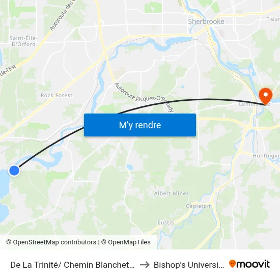 De La Trinité/ Chemin Blanchette to Bishop's University map
