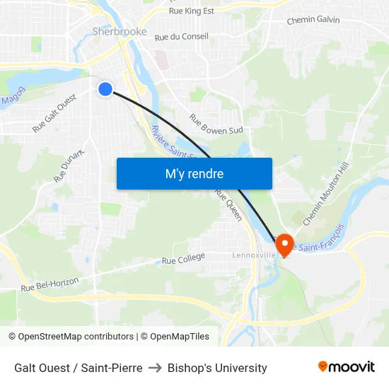 Galt Ouest / Saint-Pierre to Bishop's University map